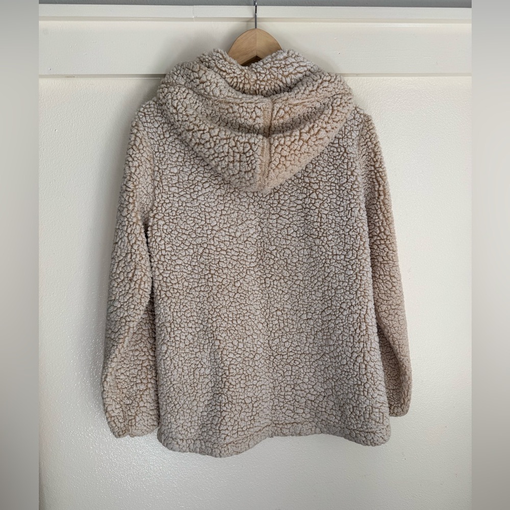 Simply Southern Sherpa Teddy Fleece Full Zip Hoodie Jacket Cream Tan Size M - Picture 8 of 11